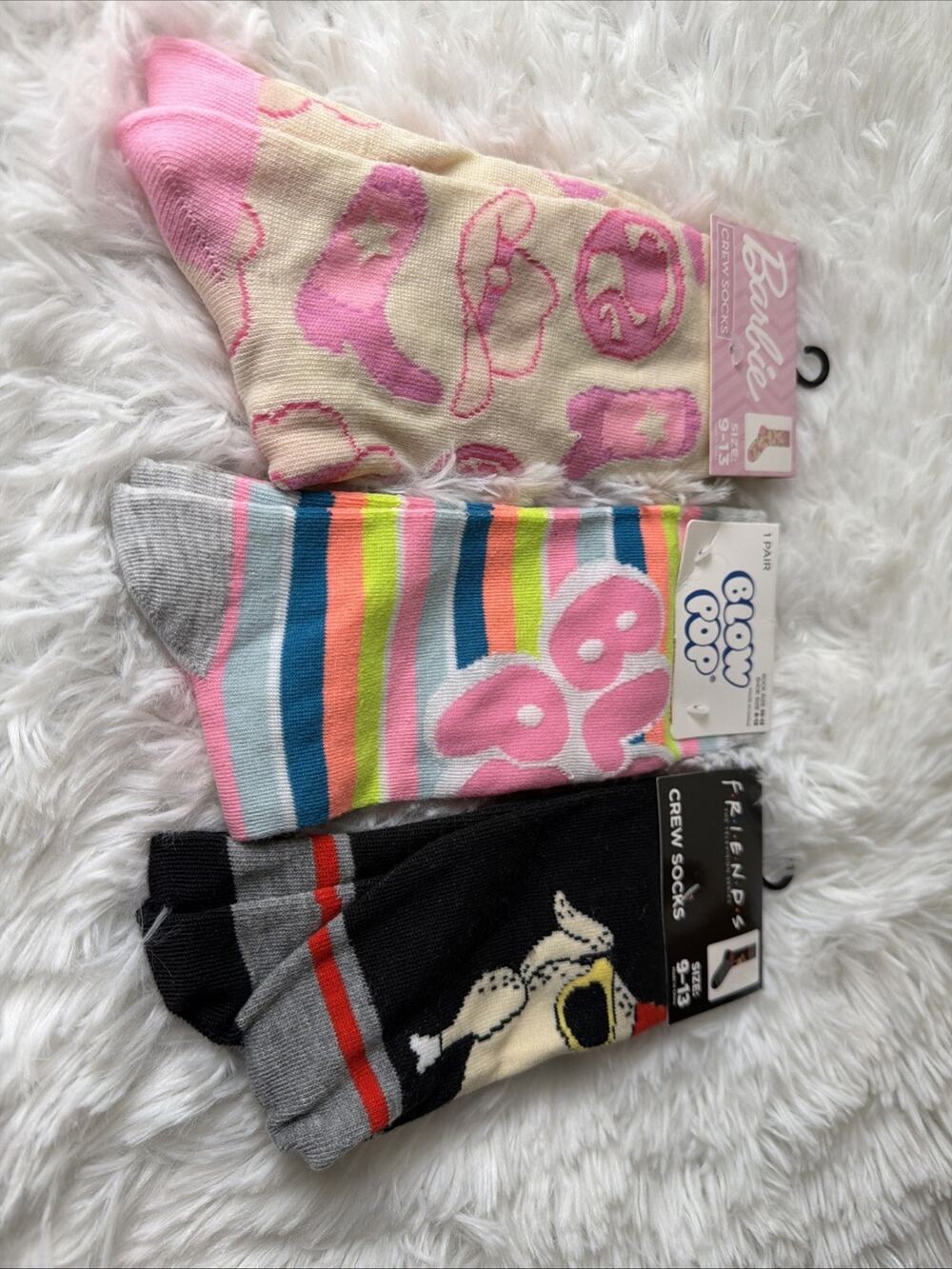 3 Pairs Of Graphic Print Crew Socks Size 9-13